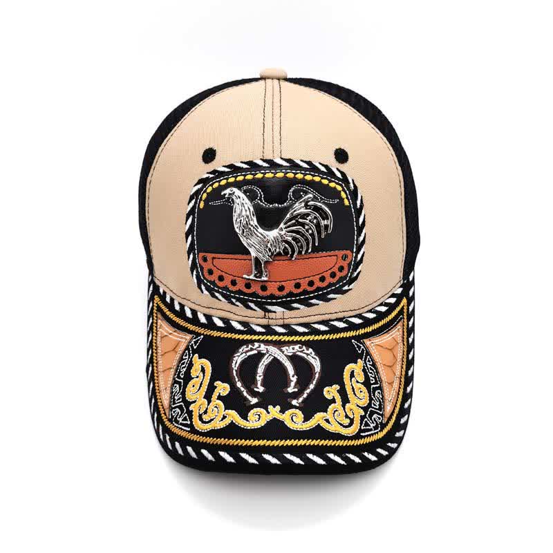 Casquette de camion en maille ethnique mexicaine beige avec broderie 3D en métal (prévente) - image 9