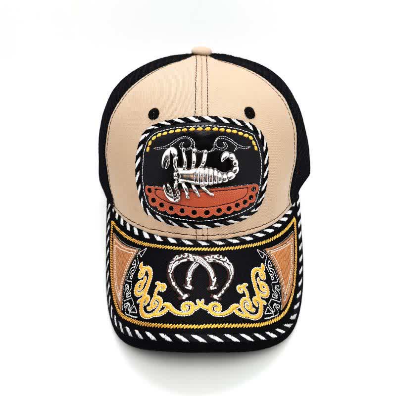 Casquette de camion en maille ethnique mexicaine beige avec broderie 3D en métal (prévente) - Scorpion - Réglable (22"-23 5/8") - image 10