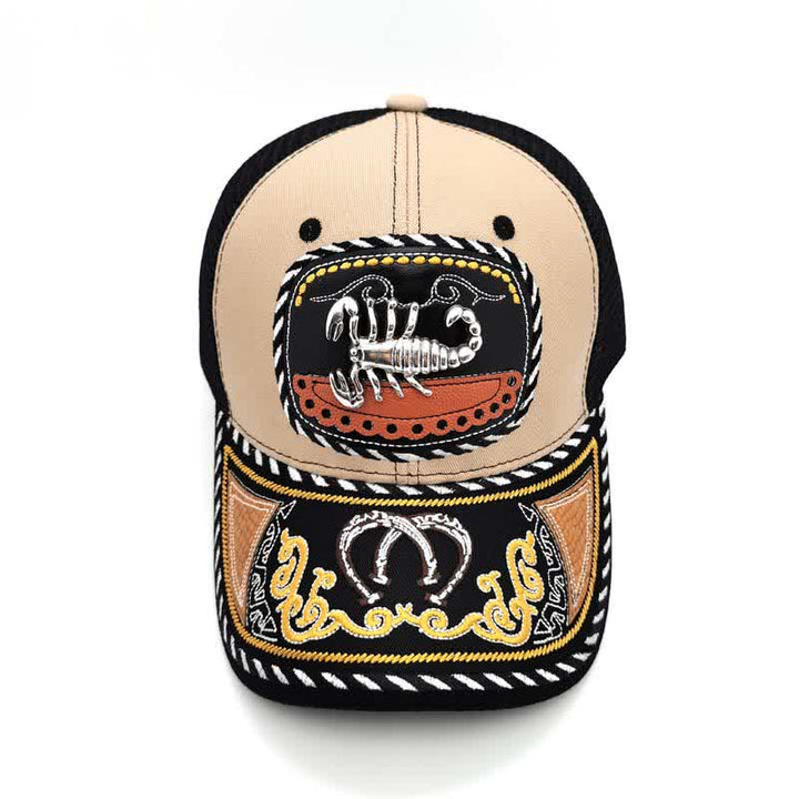 Casquette de camion en maille ethnique mexicaine beige avec broderie 3D en métal (prévente) - Scorpion - Réglable (22"-23 5/8") - image 10