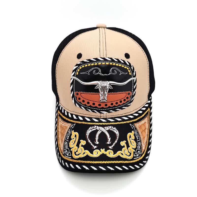 Casquette de camion en maille ethnique mexicaine beige avec broderie 3D en métal (prévente) - image 5