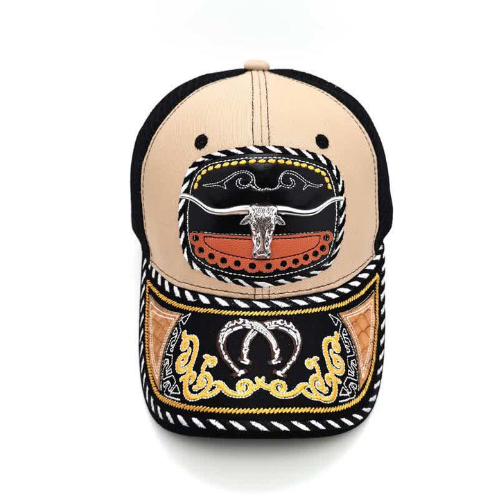 Casquette de camion en maille ethnique mexicaine beige avec broderie 3D en métal (prévente) - image 5
