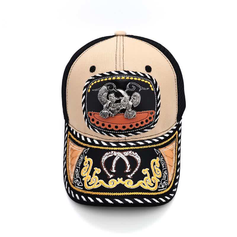 Casquette de camion en maille ethnique mexicaine beige avec broderie 3D en métal (prévente) - image 12