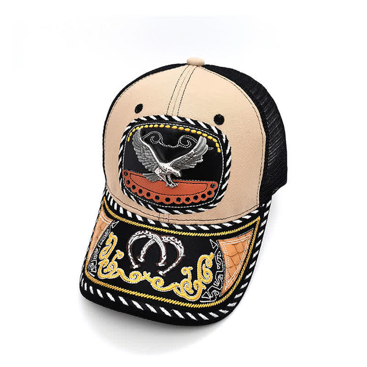 Casquette de camion en maille ethnique mexicaine beige avec broderie 3D en métal (prévente) - Aigle - Réglable (22"-23 5/8") - image 6