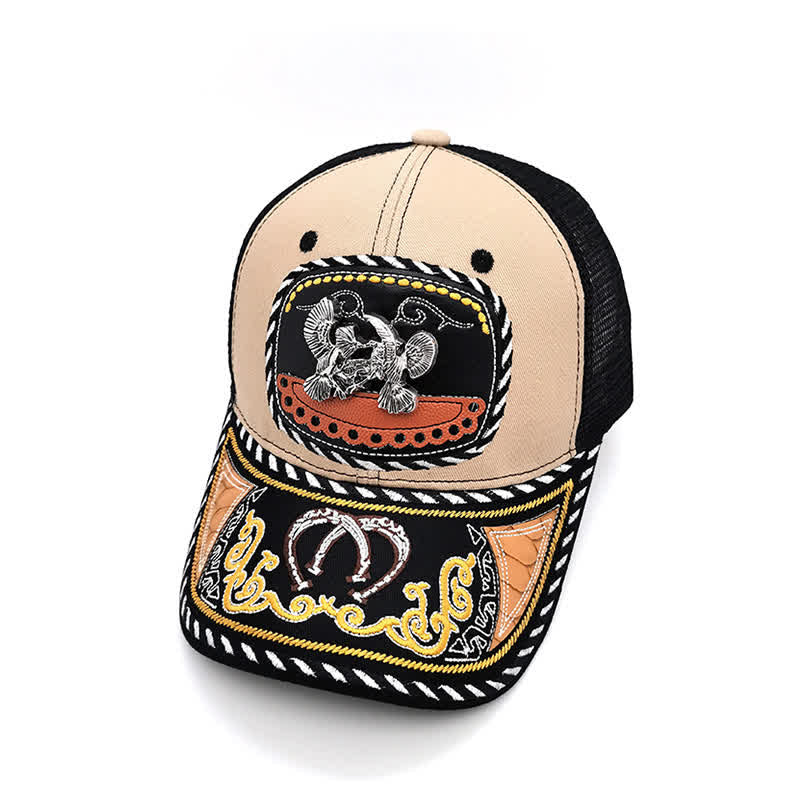 Casquette de camion en maille ethnique mexicaine beige avec broderie 3D en métal (prévente) - Oiseaux - Réglable (22"-23 5/8") - image 11