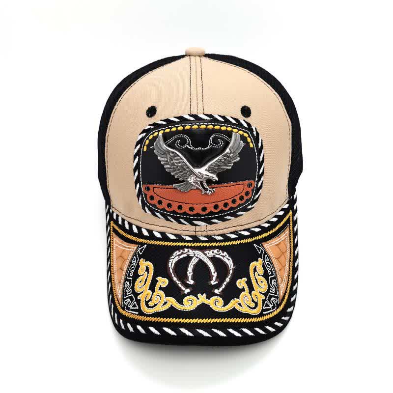 Casquette de camion en maille ethnique mexicaine beige avec broderie 3D en métal (prévente) - image 7