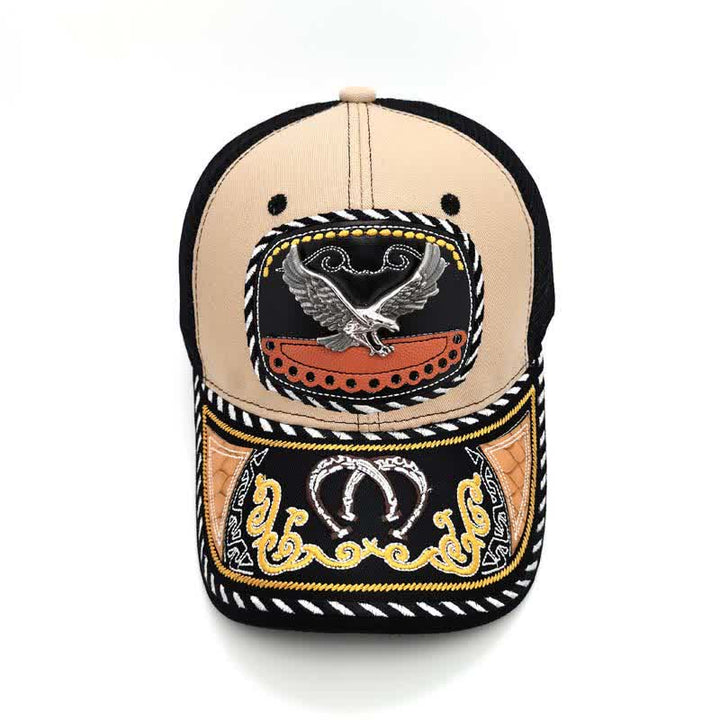 Casquette de camion en maille ethnique mexicaine beige avec broderie 3D en métal (prévente) - image 7