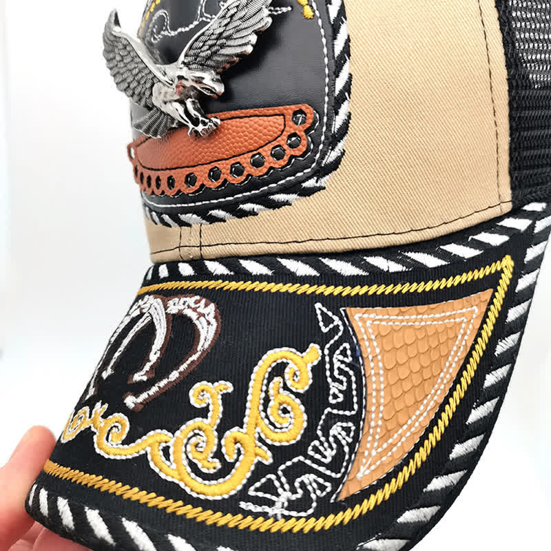 Casquette de camion en maille ethnique mexicaine beige avec broderie 3D en métal (prévente) - image 2