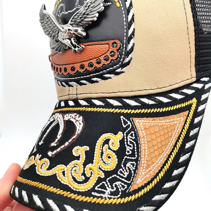 Casquette de camion en maille ethnique mexicaine beige avec broderie 3D en métal (prévente) - image 2