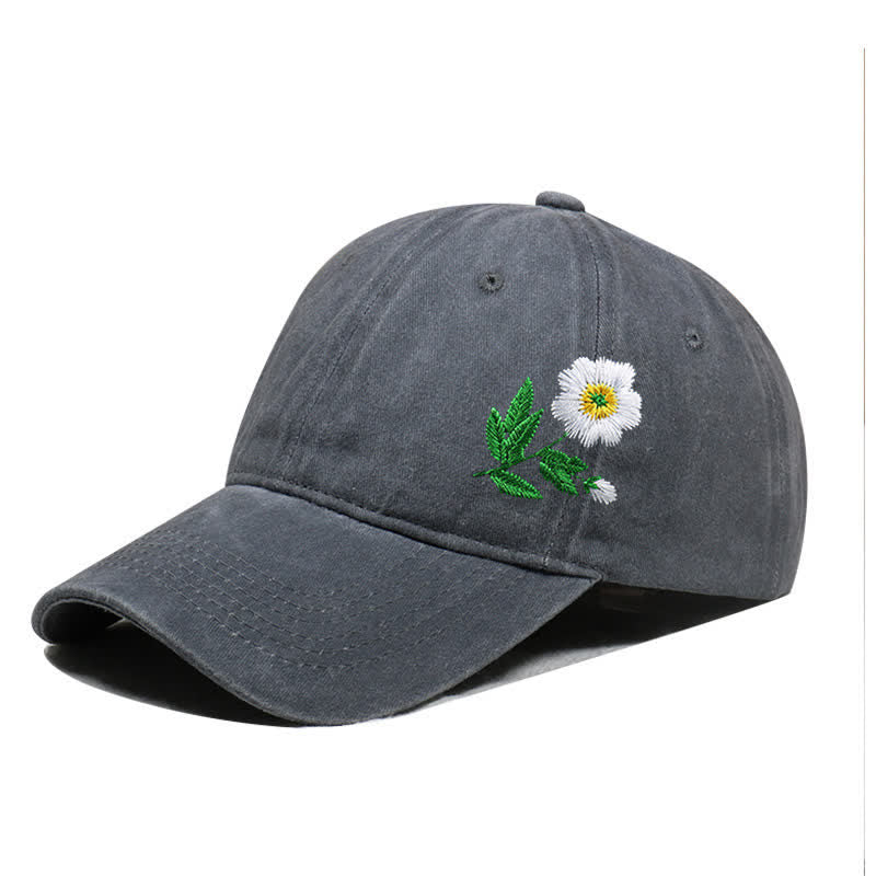 Casquette de baseball ajustable à motif floral brodé de marguerites pour l'été - Style n°1 - Gris - Réglable (environ 21 5/8"-22 7/8") - image 6