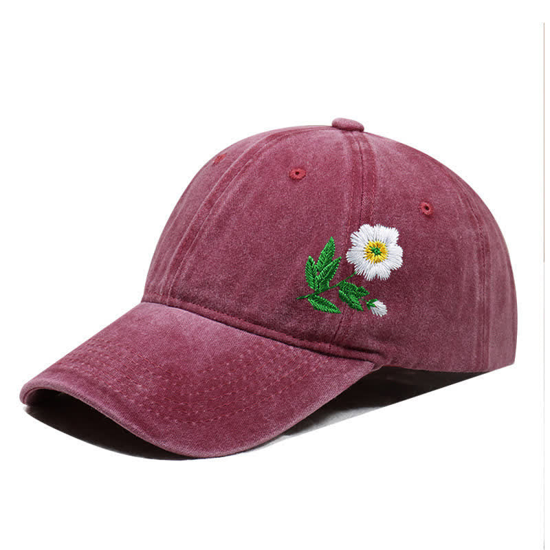 Casquette de baseball ajustable à motif floral brodé de marguerites pour l'été - Style n°1 - Bourgogne - Réglable (environ 21 5/8"-22 7/8") - image 5