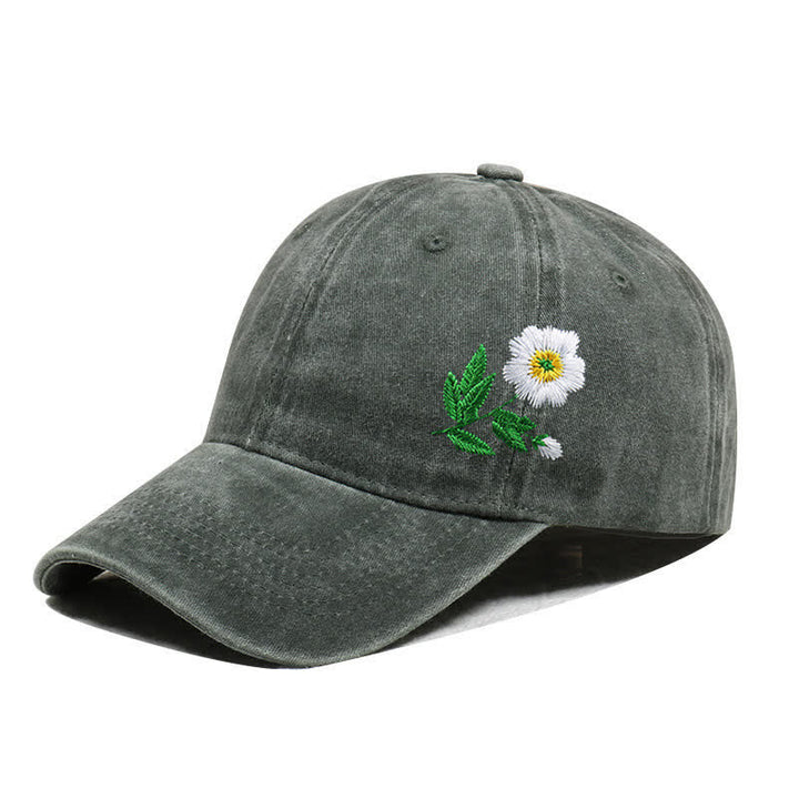 Casquette de baseball ajustable à motif floral brodé de marguerites pour l'été - Style n°1 - Vert armée - Réglable (environ 21 5/8"-22 7/8") - image 9