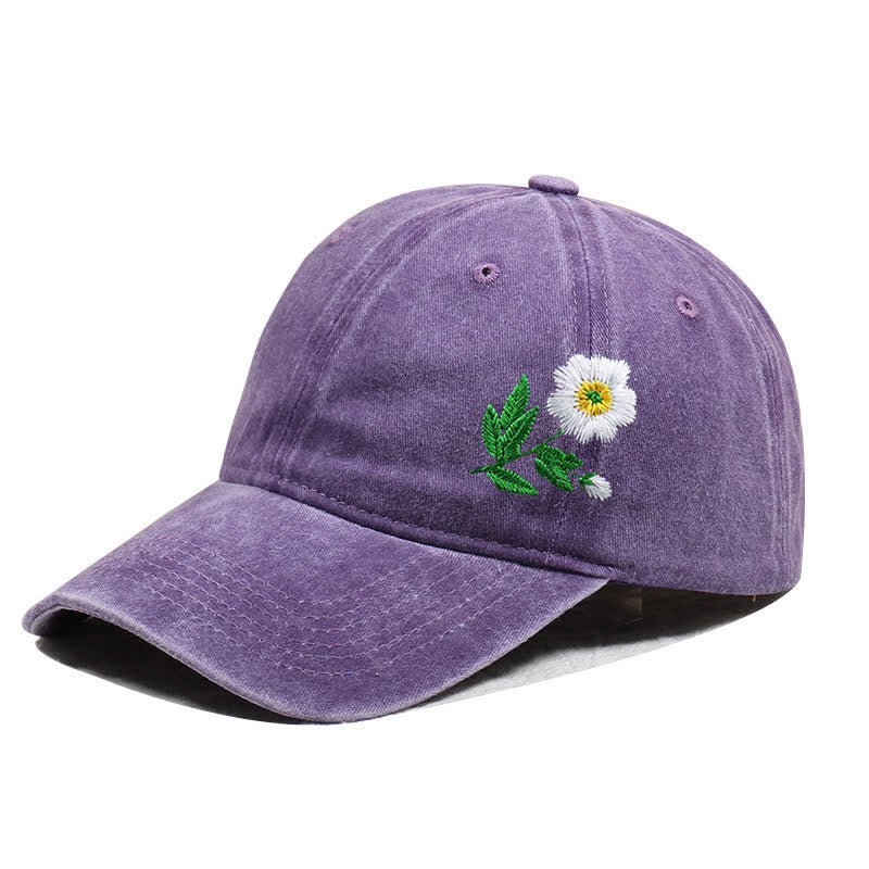 Casquette de baseball ajustable à motif floral brodé de marguerites pour l'été - Style n°1 - Violet - Réglable (environ 21 5/8"-22 7/8") - image 1