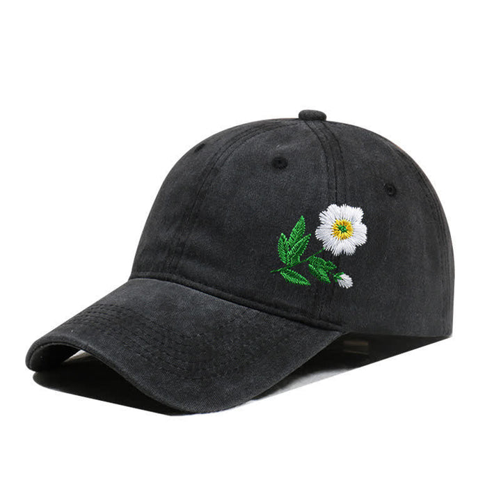 Casquette de baseball ajustable à motif floral brodé de marguerites pour l'été - Style n°1 - Noir - Réglable (environ 21 5/8"-22 7/8") - image 3