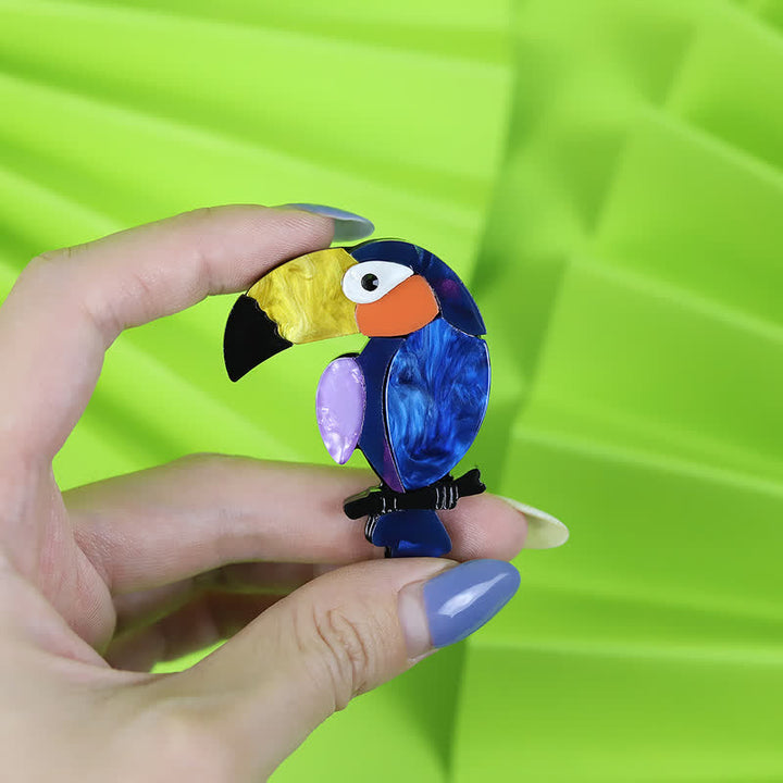 Broche en acrylique faite à la main, motif oiseau à gros bec - image 3