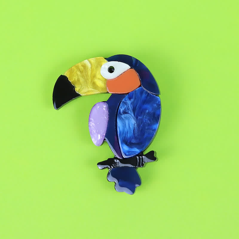 Broche en acrylique faite à la main, motif oiseau à gros bec - Marine - image 1
