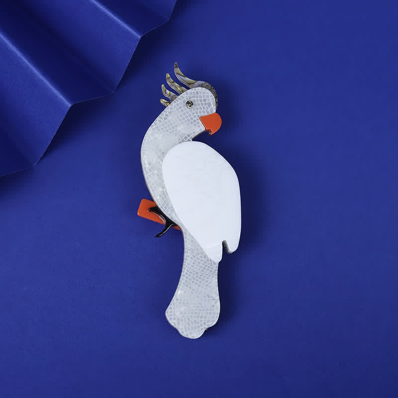 Broche en acrylique faite à la main représentant un perroquet blanc - Blanc - image 1