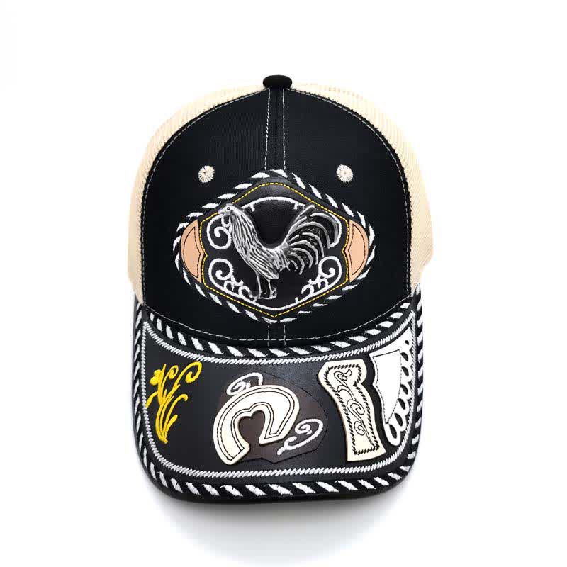 Casquette de camion en maille beige ethnique mexicaine noire avec décor en métal 3D (prévente) - image 7
