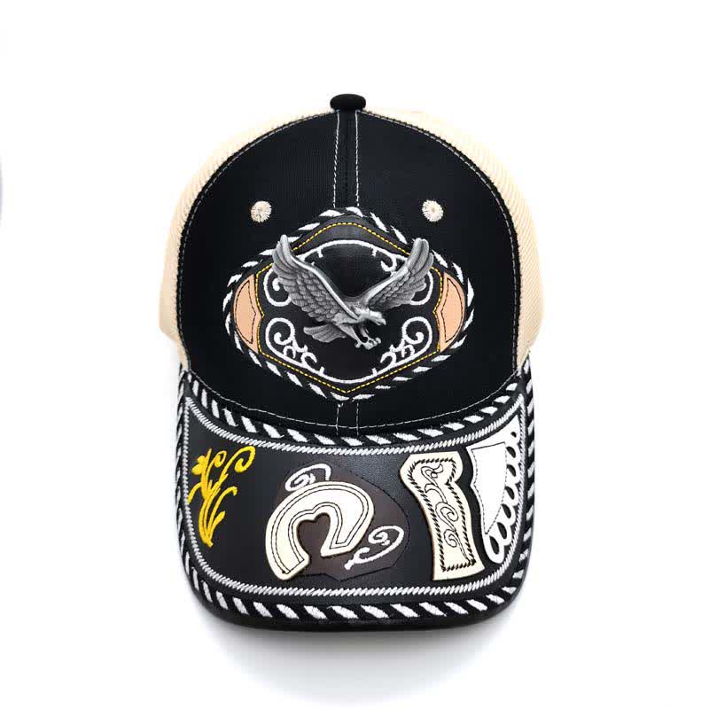 Casquette de camion en maille beige ethnique mexicaine noire avec décor en métal 3D (prévente) - Aigle - Réglable (environ 22"-23 5/8") - image 8