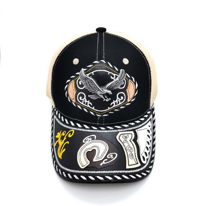 Casquette de camion en maille beige ethnique mexicaine noire avec décor en métal 3D (prévente) - Aigle - Réglable (environ 22"-23 5/8") - image 8