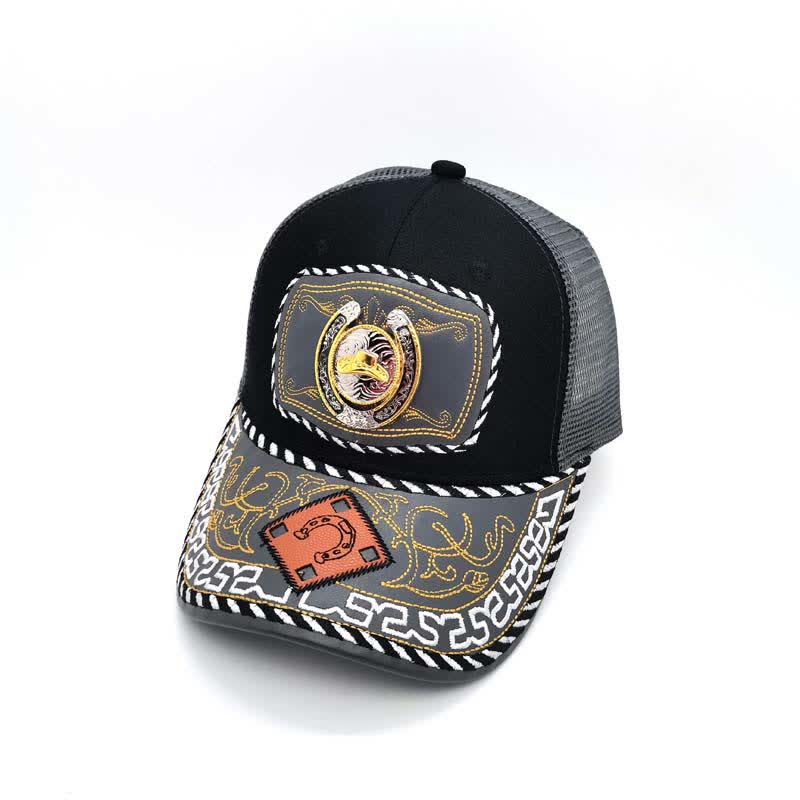 Casquette de camion en maille grise avec fer à cheval 3D doré et décoration ethnique mexicaine (prévente) - chapeau de cowboy - Réglable (environ 22"-23 5/8") - image 11