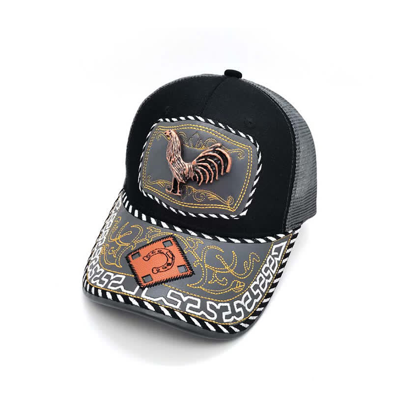 Casquette de camion en maille grise, motif ethnique mexicain, couleur cuivre, décoration métallique 3D (prévente) - Coq - M (22"-22 7/8") - image 9