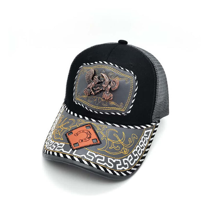 Casquette de camion en maille grise, motif ethnique mexicain, couleur cuivre, décoration métallique 3D (prévente) - Oiseaux - M (22"-22 7/8") - image 11