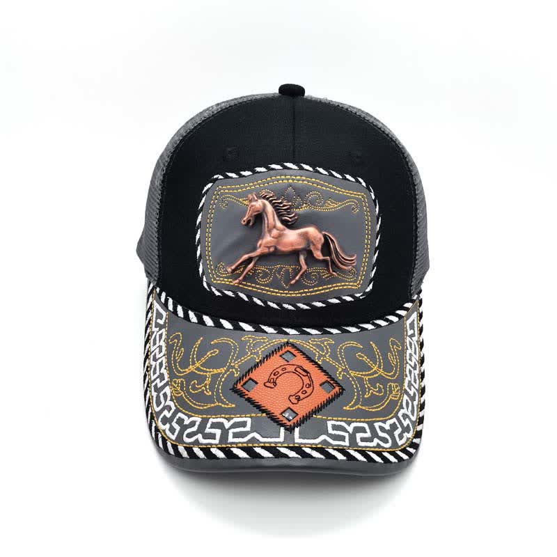 Casquette de camion en maille grise, motif ethnique mexicain, couleur cuivre, décoration métallique 3D (prévente) - image 4