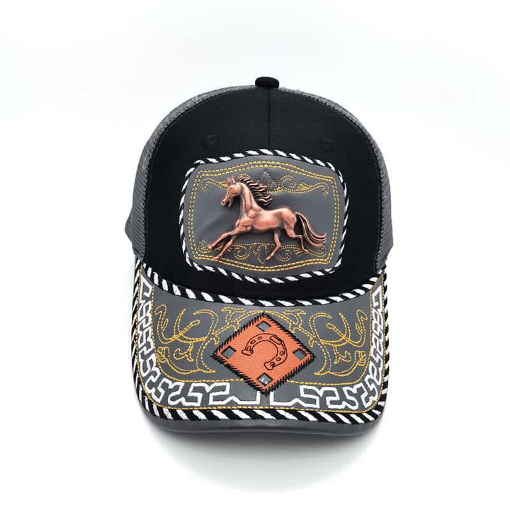Casquette de camion en maille grise, motif ethnique mexicain, couleur cuivre, décoration métallique 3D (prévente) - image 4