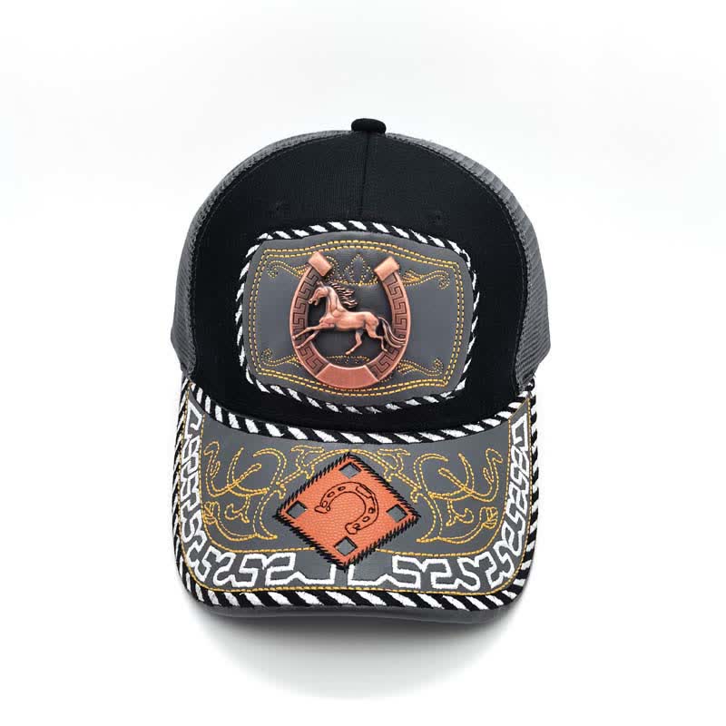 Casquette de camion en maille grise, motif ethnique mexicain, couleur cuivre, décoration métallique 3D (prévente) - image 2