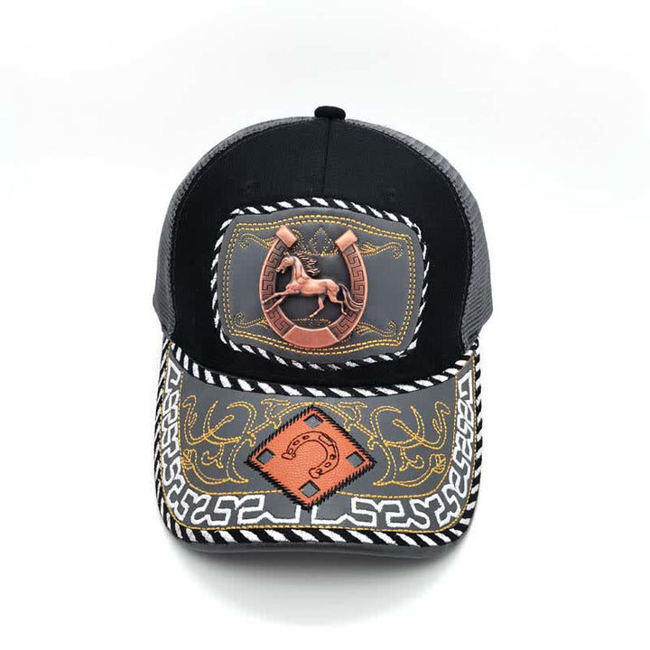 Casquette de camion en maille grise, motif ethnique mexicain, couleur cuivre, décoration métallique 3D (prévente) - image 2