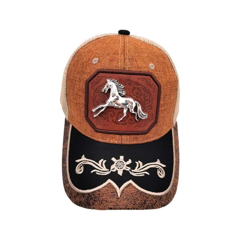 Casquette de camion brodée en maille avec motif cheval argenté en métal 3D (prévente) - image 3