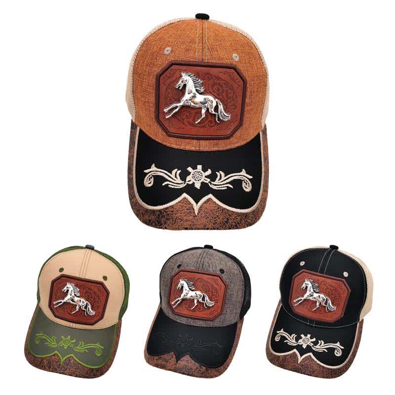 Casquette de camion brodée en maille avec motif cheval argenté en métal 3D (prévente) - image 2