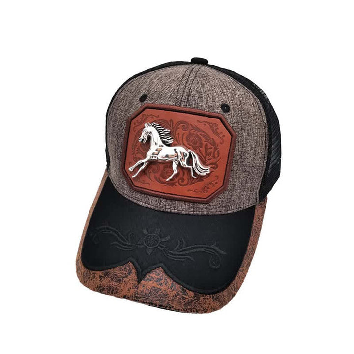 Casquette de camion brodée en maille avec motif cheval argenté en métal 3D (prévente) - Gris - M (22"-22 7/8") - image 7