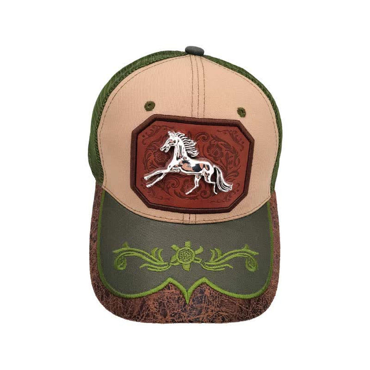 Casquette de camion brodée en maille avec motif cheval argenté en métal 3D (prévente) - Vert - M (22"-22 7/8") - image 9