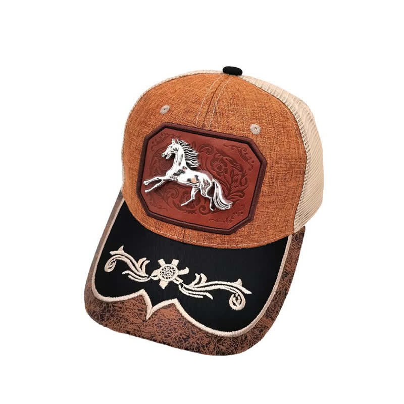 Casquette de camion brodée en maille avec motif cheval argenté en métal 3D (prévente) - Kaki - M (22"-22 7/8") - image 1