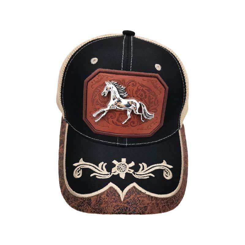 Casquette de camion brodée en maille avec motif cheval argenté en métal 3D (prévente) - image 6