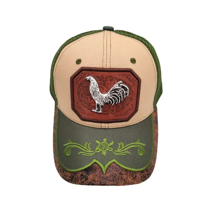 Casquette de camion brodée en maille avec motif coq en métal argenté 3D (prévente) - Vert - M (22"-22 7/8") - image 7