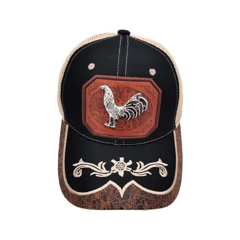 Casquette de camion brodée en maille avec motif coq en métal argenté 3D (prévente) - Noir - M (22"-22 7/8") - image 6