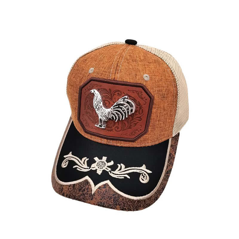 Casquette de camion brodée en maille avec motif coq en métal argenté 3D (prévente) - Kaki - M (22"-22 7/8") - image 1
