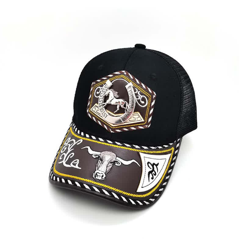Casquette de camion en maille noire avec broderie Weterm en métal argenté 3D (prévente) - Fer à cheval - Réglable (environ 22"-23 5/8") - image 1