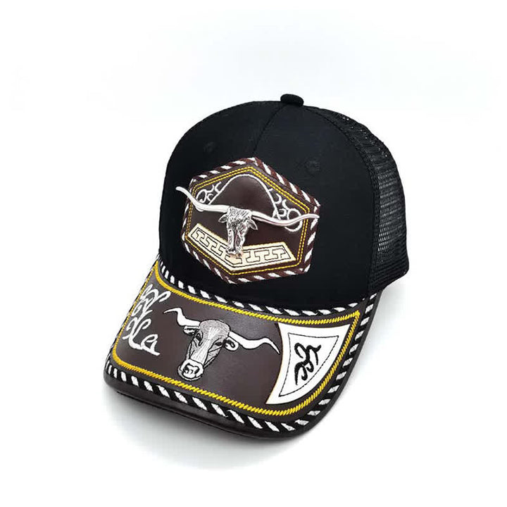 Casquette de camion en maille noire avec broderie Weterm en métal argenté 3D (prévente) - Taureau - Réglable (environ 22"-23 5/8") - image 4