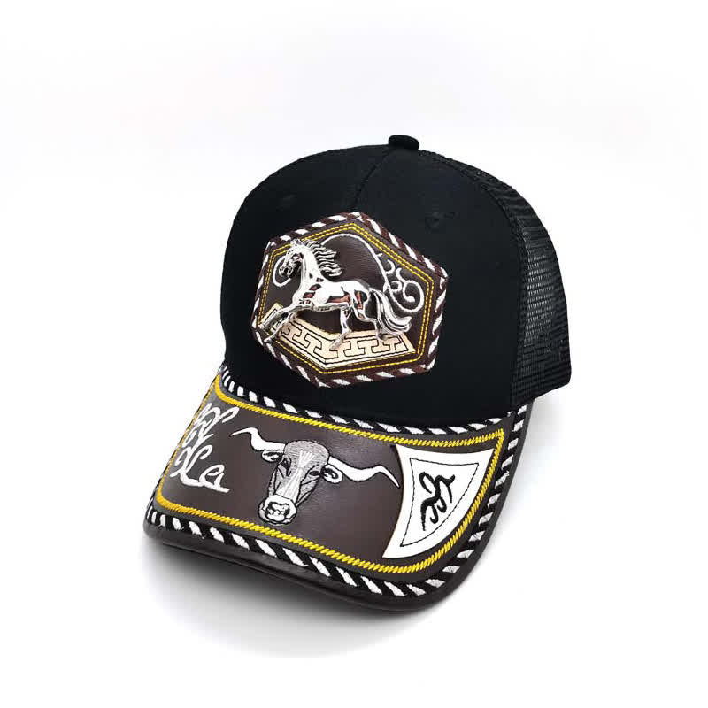 Casquette de camion en maille noire avec broderie Weterm en métal argenté 3D (prévente) - Cheval - Réglable (environ 22"-23 5/8") - image 11