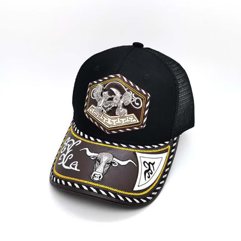Casquette de camion en maille noire avec broderie Weterm en métal argenté 3D (prévente) - Oiseaux - Réglable (environ 22"-23 5/8") - image 6