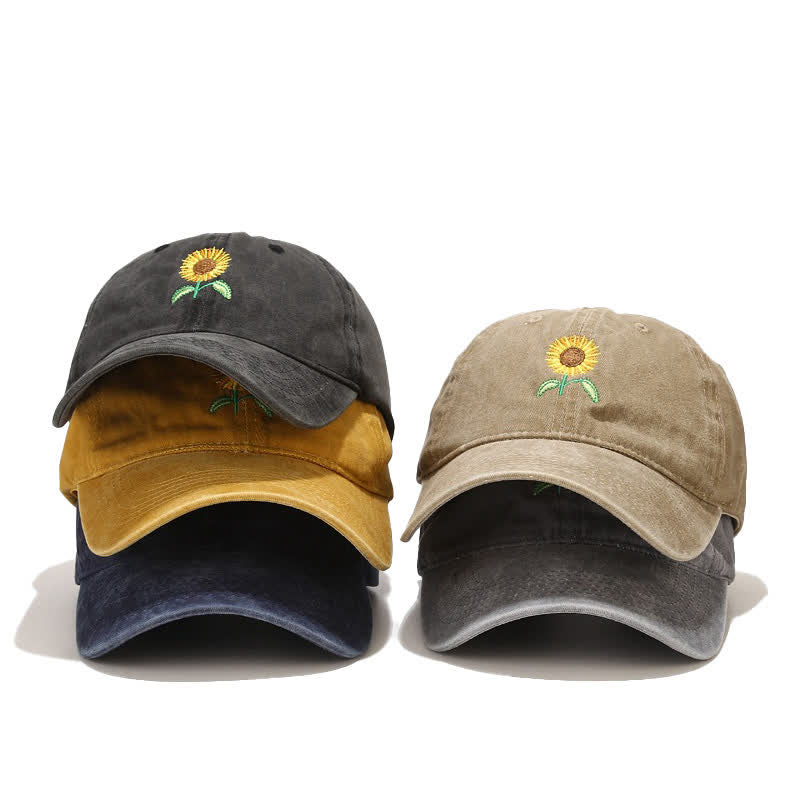 Casquette de baseball ajustable à motif floral brodé de tournesols - image 2