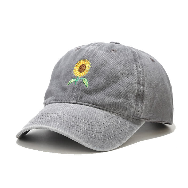 Casquette de baseball ajustable à motif floral brodé de tournesols - Gris - Réglable (environ 21 5/8"-22 7/8") - image 9