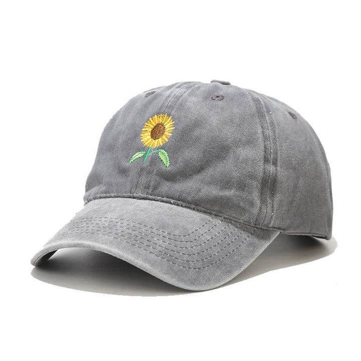 Casquette de baseball ajustable à motif floral brodé de tournesols - Gris - Réglable (environ 21 5/8"-22 7/8") - image 9