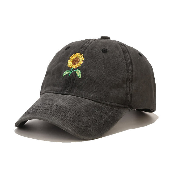 Casquette de baseball ajustable à motif floral brodé de tournesols - Noir - Réglable (environ 21 5/8"-22 7/8") - image 7
