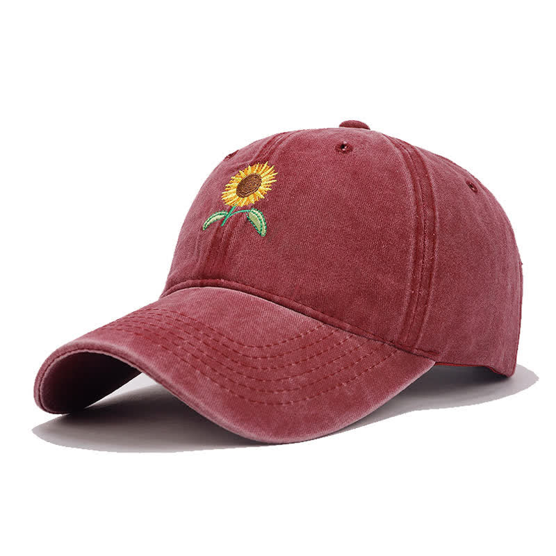 Casquette de baseball ajustable à motif floral brodé de tournesols - Bourgogne - Réglable (environ 21 5/8"-22 7/8") - image 8
