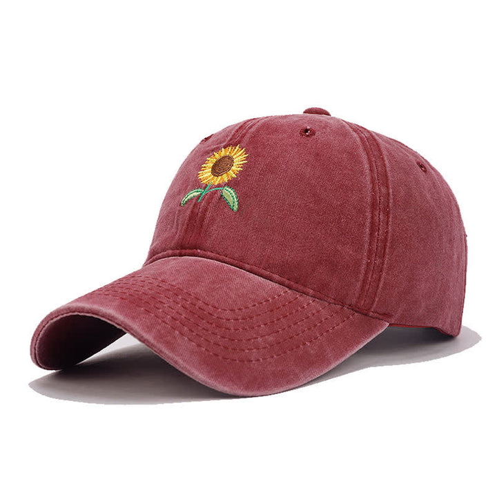 Casquette de baseball ajustable à motif floral brodé de tournesols - Bourgogne - Réglable (environ 21 5/8"-22 7/8") - image 8