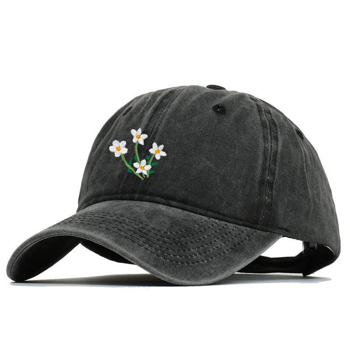 Casquette de baseball ajustable à fleurs blanches brodées - image 3